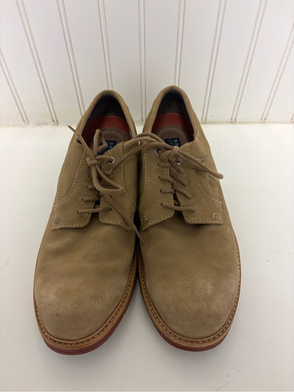 Sperry Men’s Tan Suede Boat Shoes Lace Up Preppy Coastal Loafers